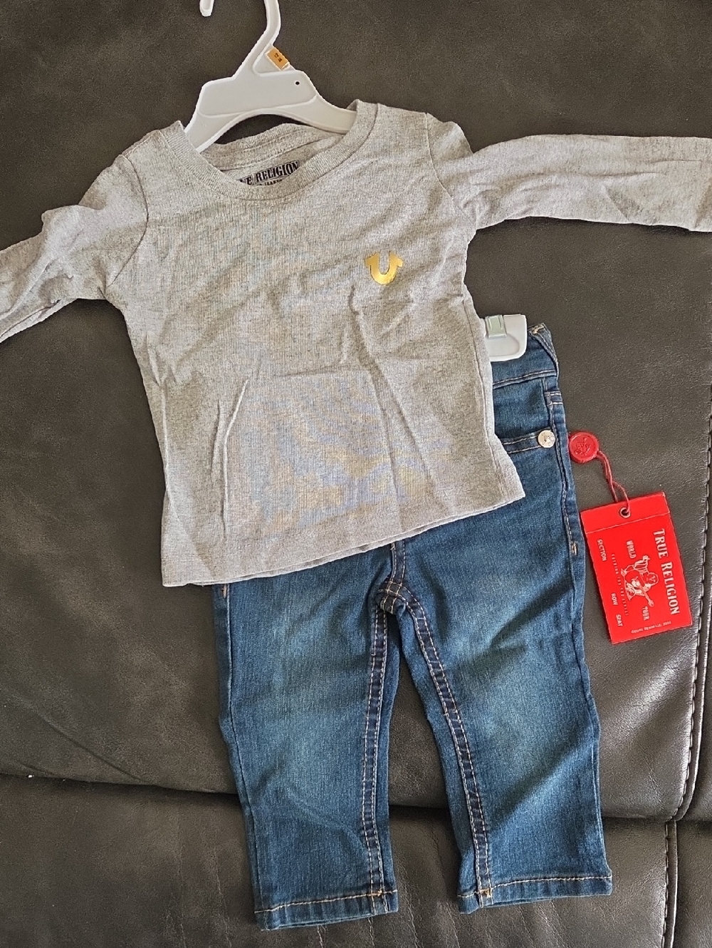 NWT True Religion Kids' Long Sleeve Grey Top with Yellow Logo